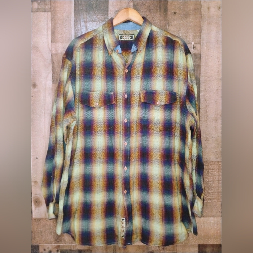J. Riggings Flannel Plaid Long Sleeve Shirt Button Up Size Large Mens Cotton